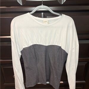 Anthropologie Women's White and Gray Long Sleeve Top